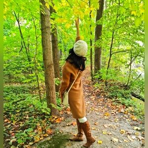 Women's Cashmere Blend Spring/Fall Long Coat - Camel / Black